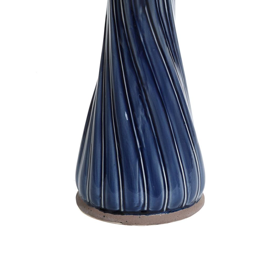Blue Leaves and Swirl 22-Inch Tall Ceramic Birdbath