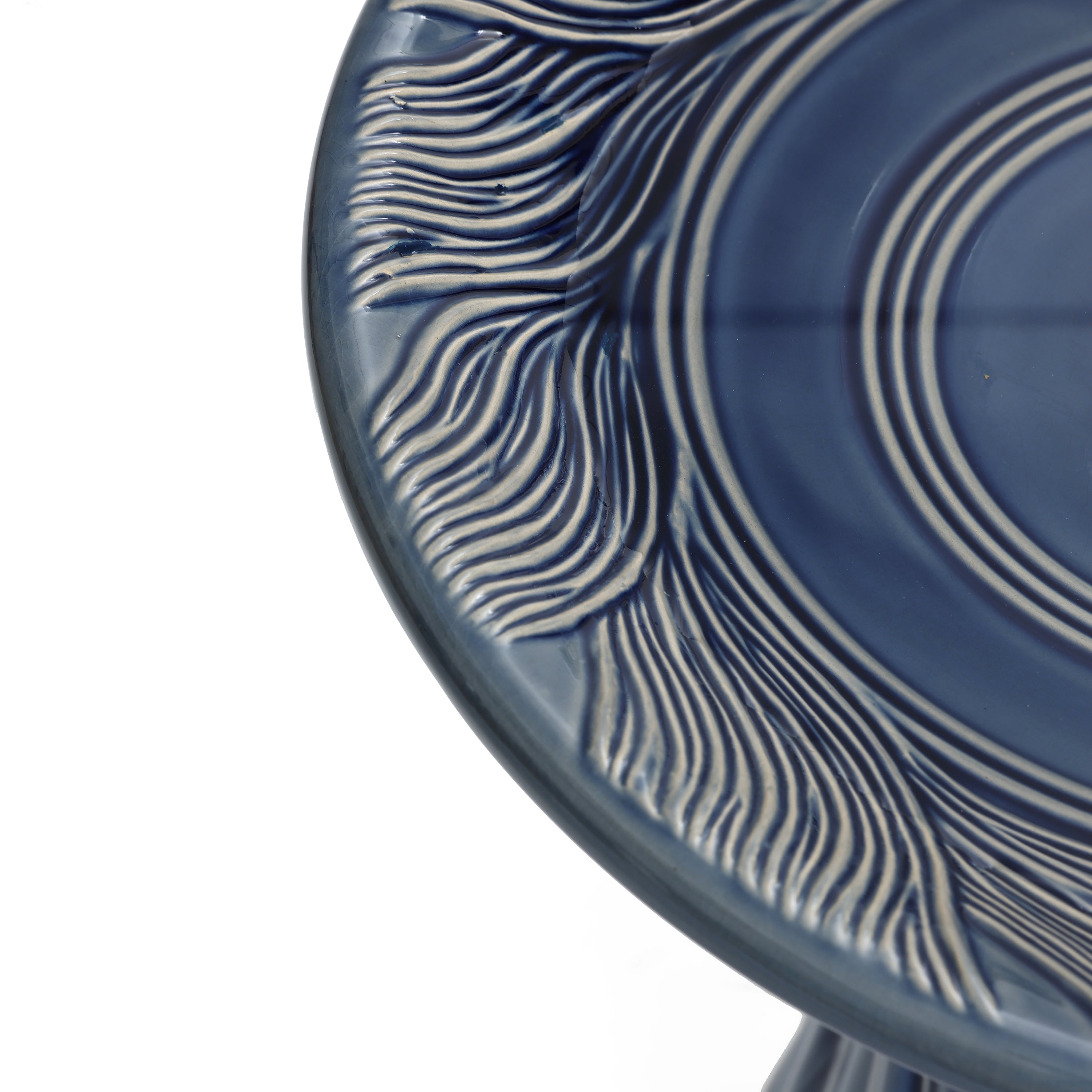 Blue Leaves and Swirl 22-Inch Tall Ceramic Birdbath