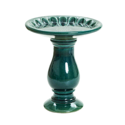 Tulip Ceramic Garden Bird Bath, Moss Green, 22"