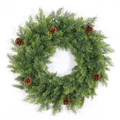Artificial Cedar Pine Wreath with Pinecones, Unlit Evergreen Wreath for Front Door, Wall, Mantel, Christmas & Year-Round Home Decor