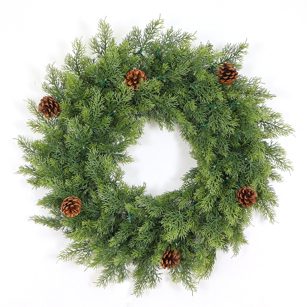Artificial Cedar Pine Wreath with Pinecones, Unlit Evergreen Wreath for Front Door, Wall, Mantel, Christmas & Year-Round Home Decor