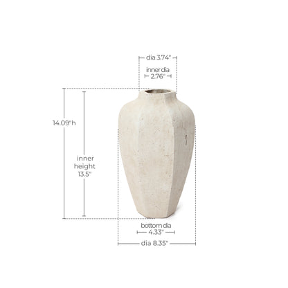 Geometric Textured Ceramic Decor Vase, Chalky Off-White, 14"