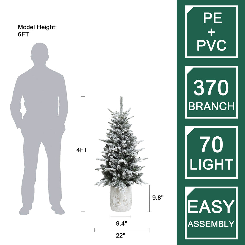 4Ft Pre-Lit Snow-Flocked Potted Artificial Christmas Tree