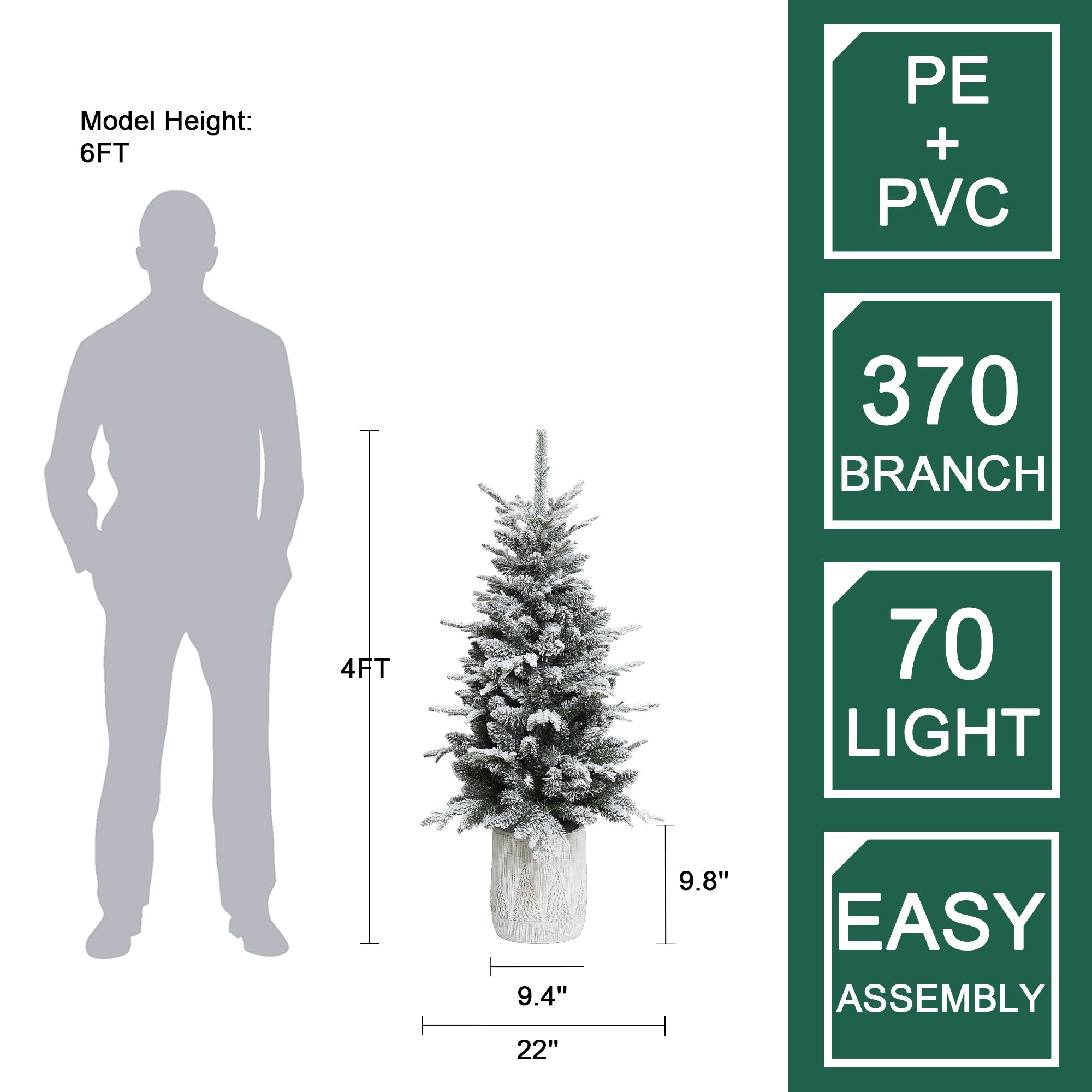 4Ft Pre-Lit Snow-Flocked Potted Artificial Christmas Tree