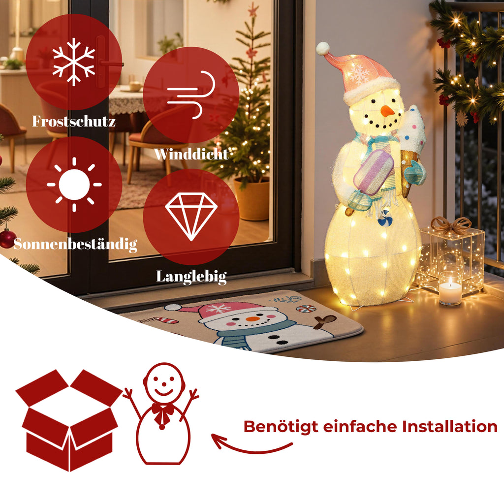 38.6" 50 LED Warm White Lighted Snowman with Ice Cream Christmas Decor, Pre-Lit Outdoor Yard Decoration with CE Adapter, Holiday Lawn Decor for Garden, Party, Home