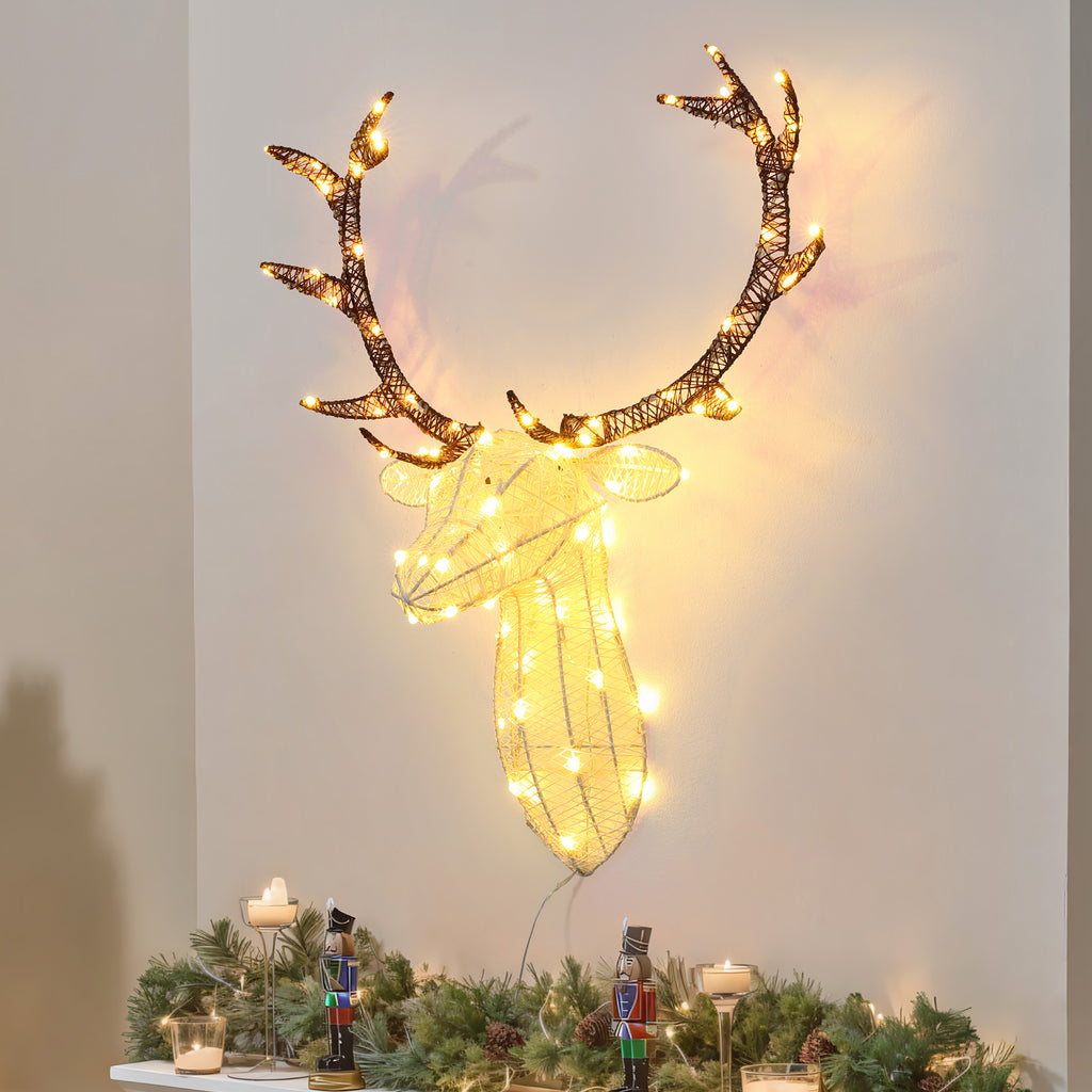 Deer Buck Head Outdoor Holiday Decoration with Lights and Timer