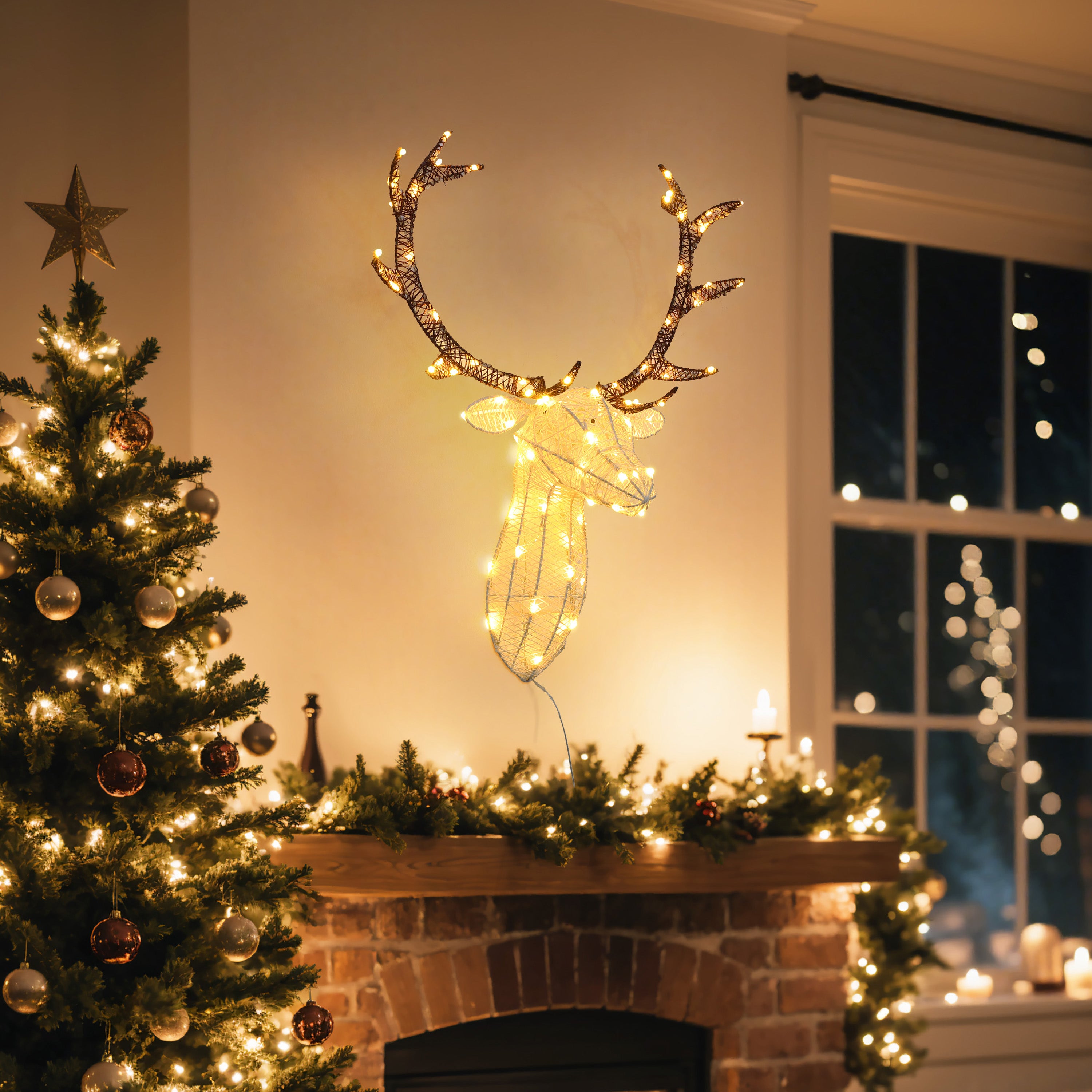 Deer Buck Head Outdoor Holiday Decoration with Lights and Timer