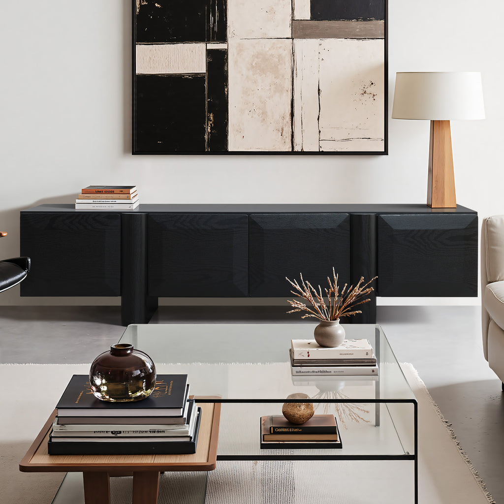 Modern Black Media Console Cabinet, 63'' Engineered Wood TV Stand