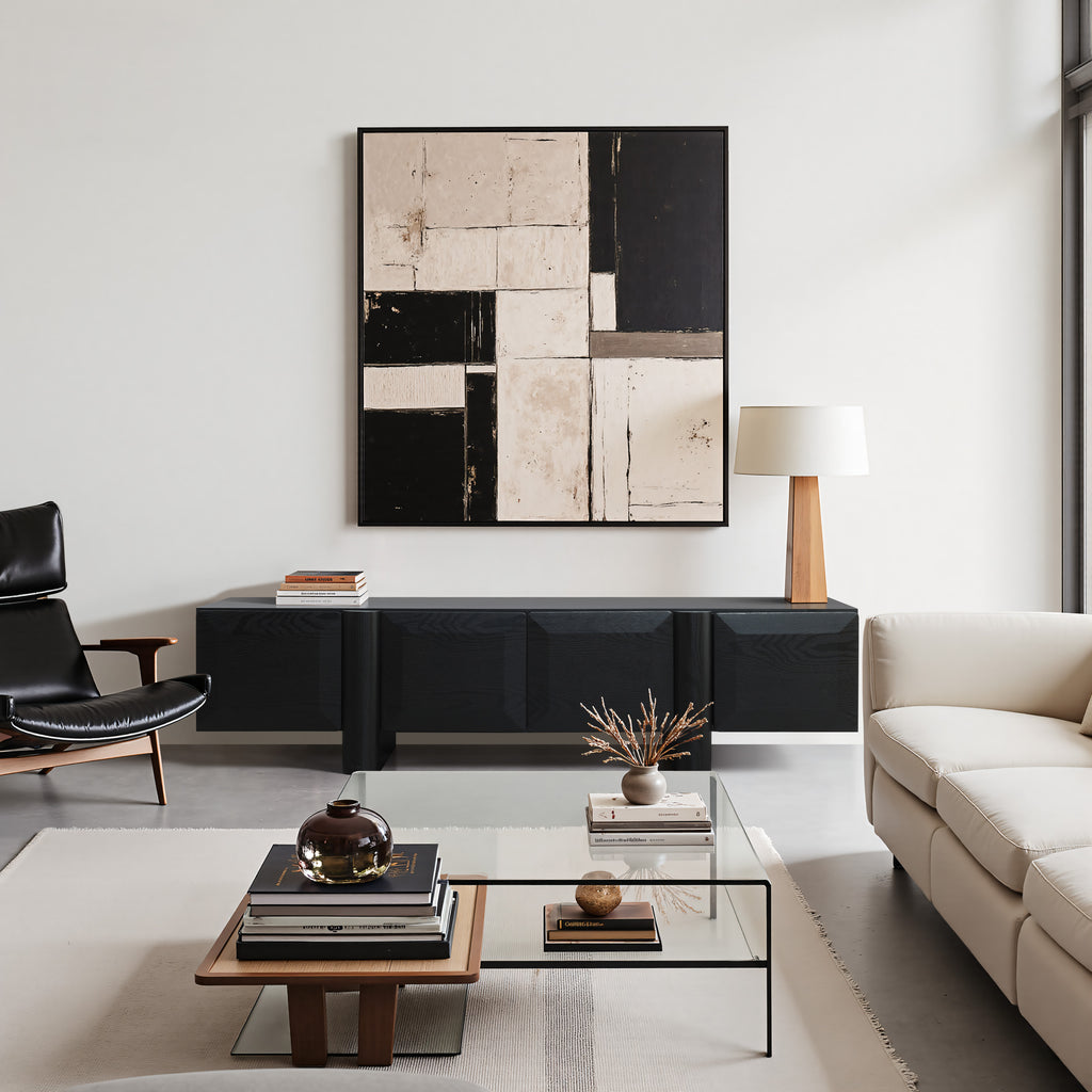 Modern Black Media Console Cabinet, 63'' Engineered Wood TV Stand