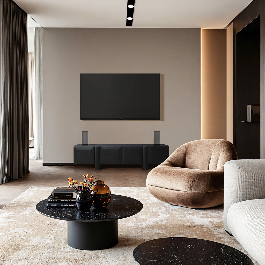 Modern Black Media Console Cabinet, 63'' Engineered Wood TV Stand