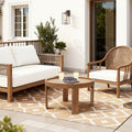Acacia Outdoor Coffee Table, Round Patio Table with Tray Top, 15.7" Height