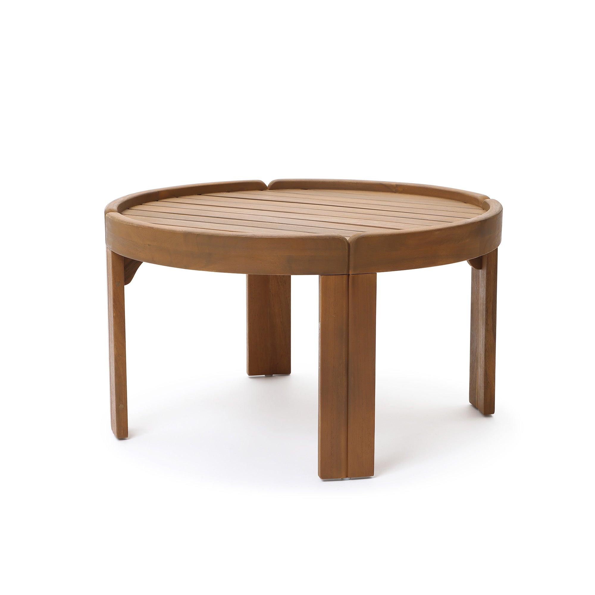 Acacia Outdoor Coffee Table, Round Patio Table with Tray Top, 15.7" Height