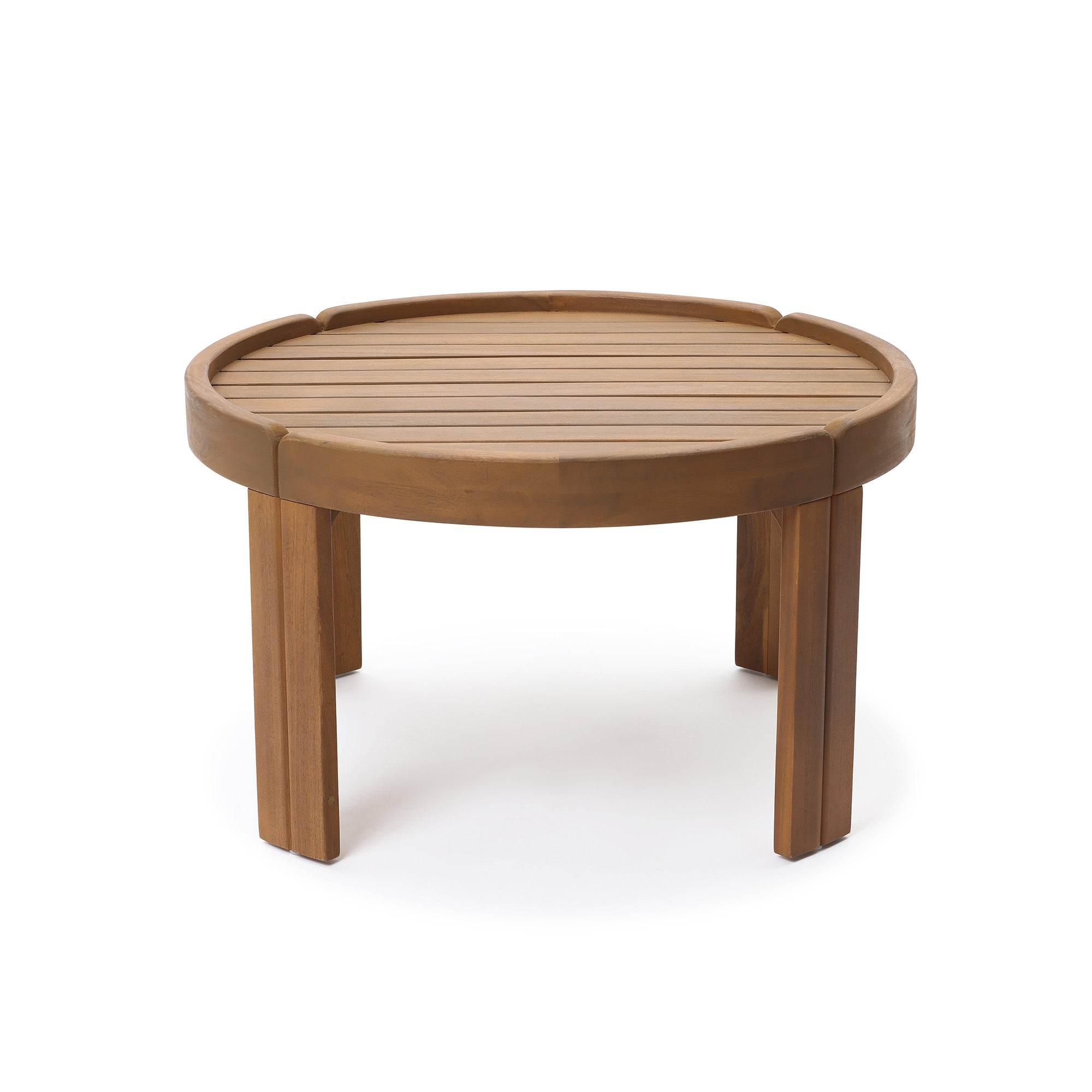 Acacia Outdoor Coffee Table, Round Patio Table with Tray Top, 15.7" Height