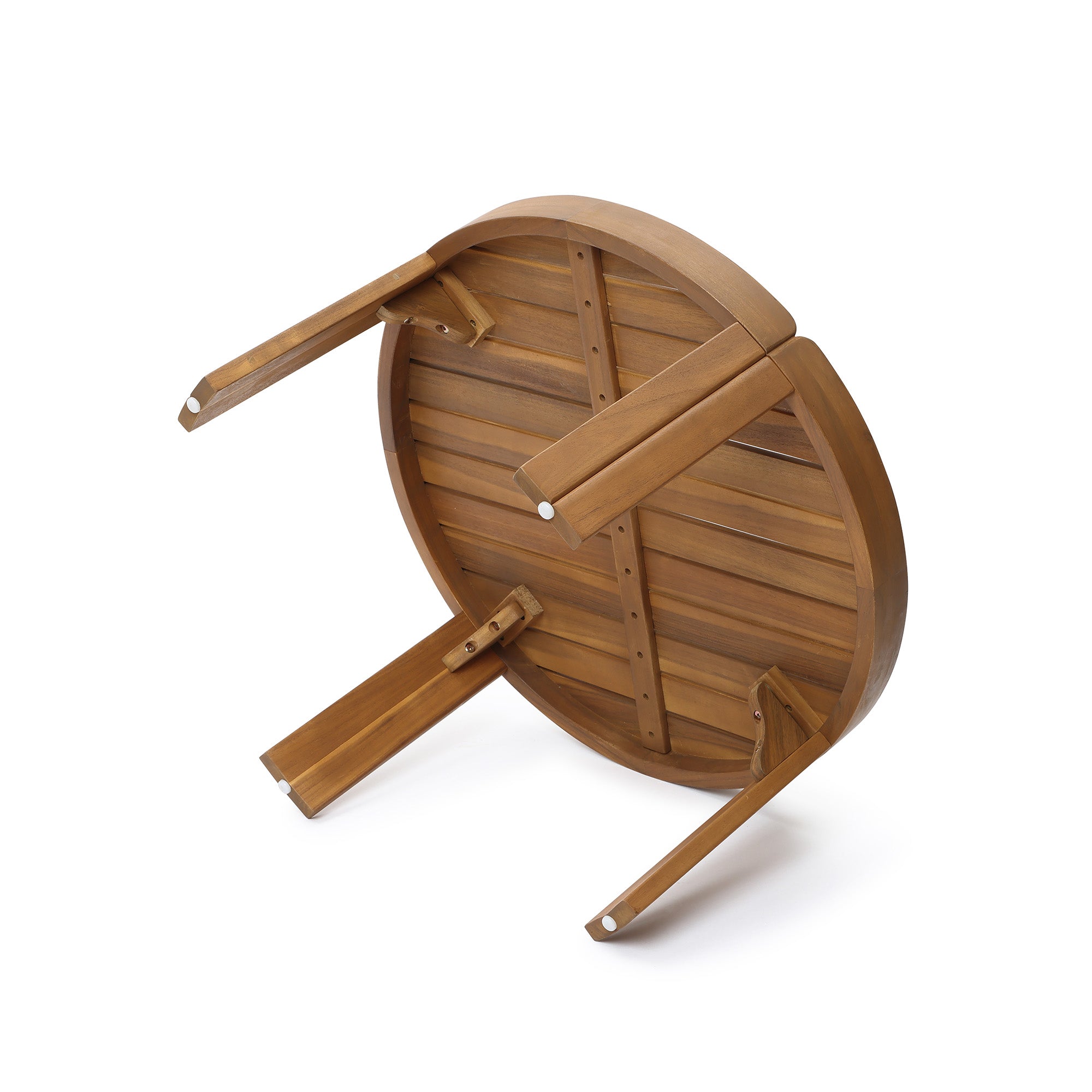 Acacia Outdoor Coffee Table, Round Patio Table with Tray Top, 15.7" Height