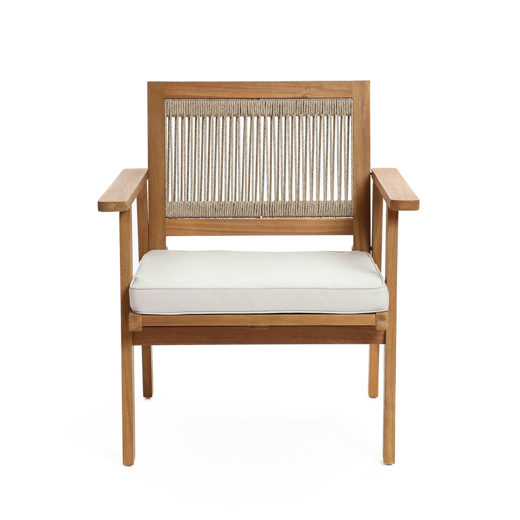 Outdoor Acacia Wood Rope Back Armchairs with Cushions, Set of 2