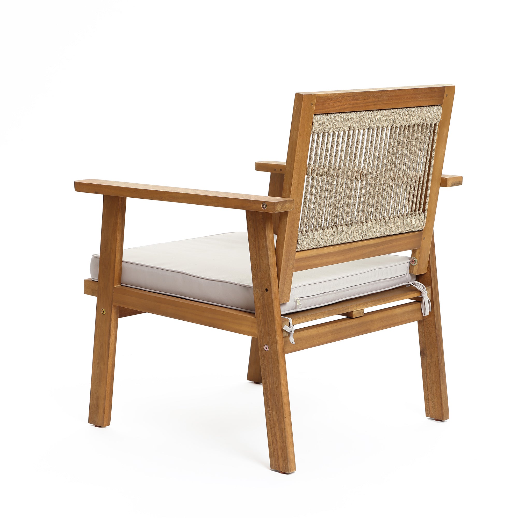 Outdoor Acacia Wood Rope Back Armchairs with Cushions, Set of 2