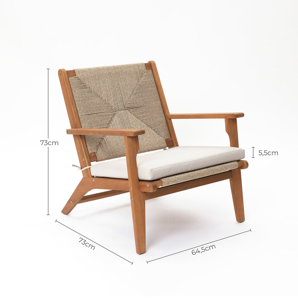 Outdoor Acacia Wood Deck Chair with Seat Cushion