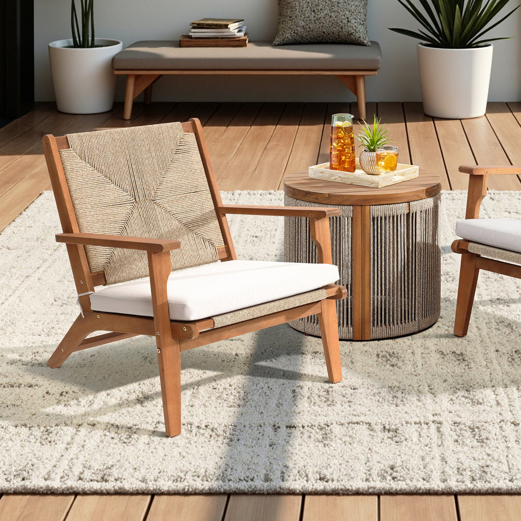 Outdoor Acacia Wood Deck Chair with Seat Cushion