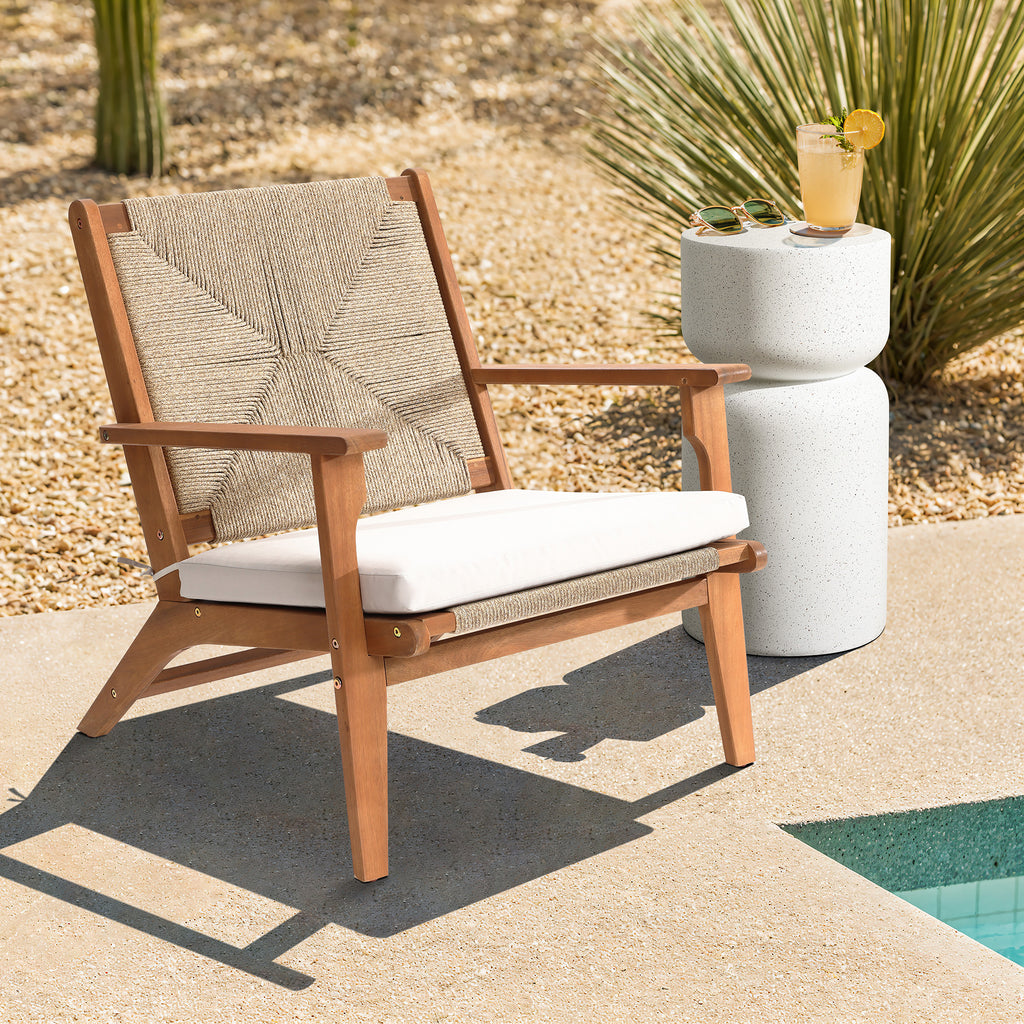 Outdoor Acacia Wood Deck Chair with Seat Cushion