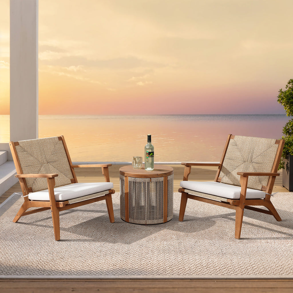 Outdoor Acacia Wood Deck Chair with Seat Cushion