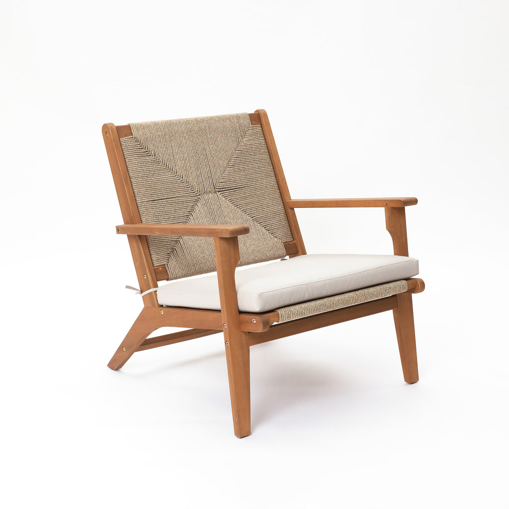 Outdoor Acacia Wood Deck Chair with Seat Cushion