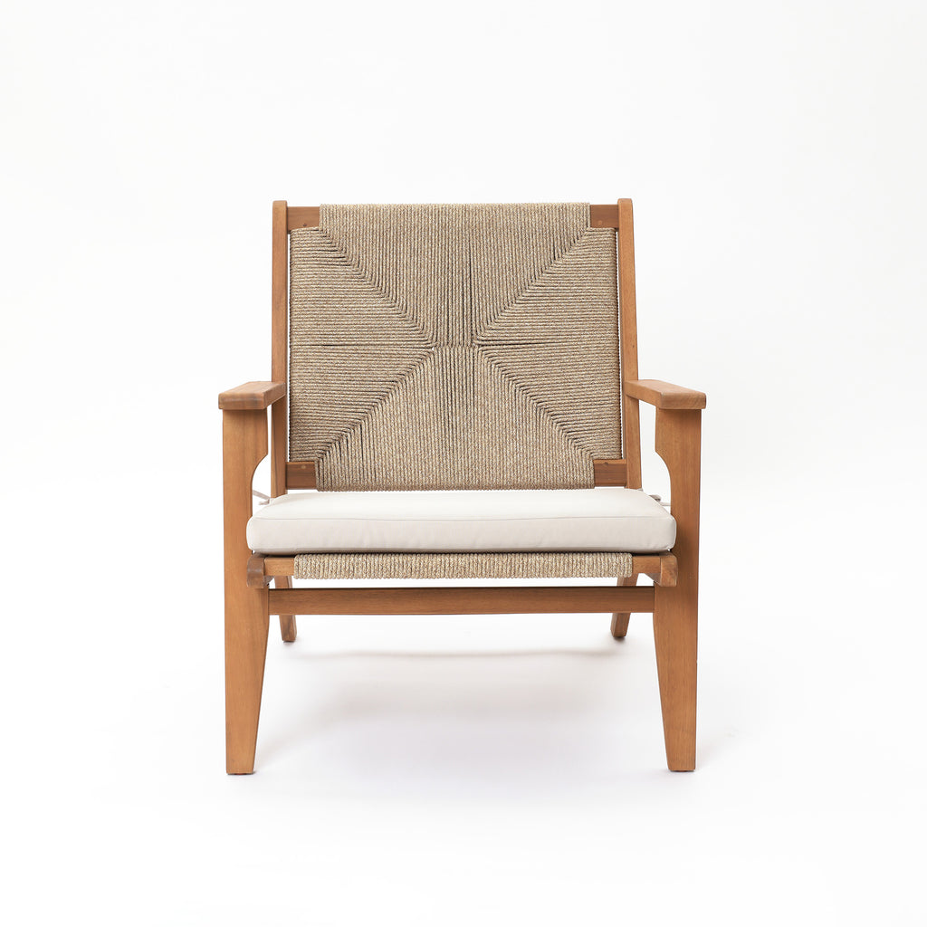 Outdoor Acacia Wood Deck Chair with Seat Cushion