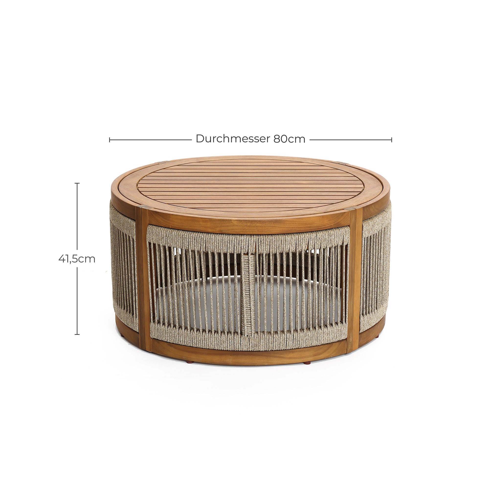 Outdoor Acacia Wood Rope Sides Round Drum Coffee Table