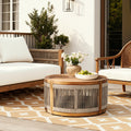 Outdoor Acacia Wood Rope Sides Round Drum Coffee Table