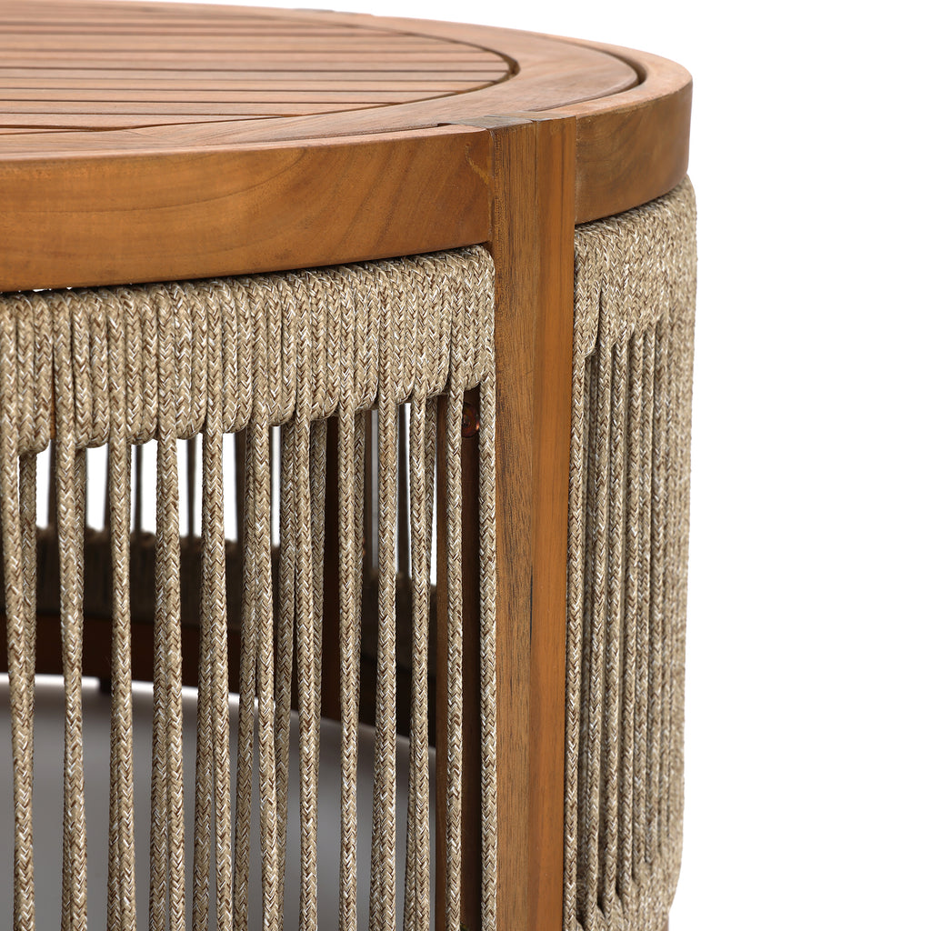 Outdoor Acacia Wood Rope Sides Round Drum Coffee Table