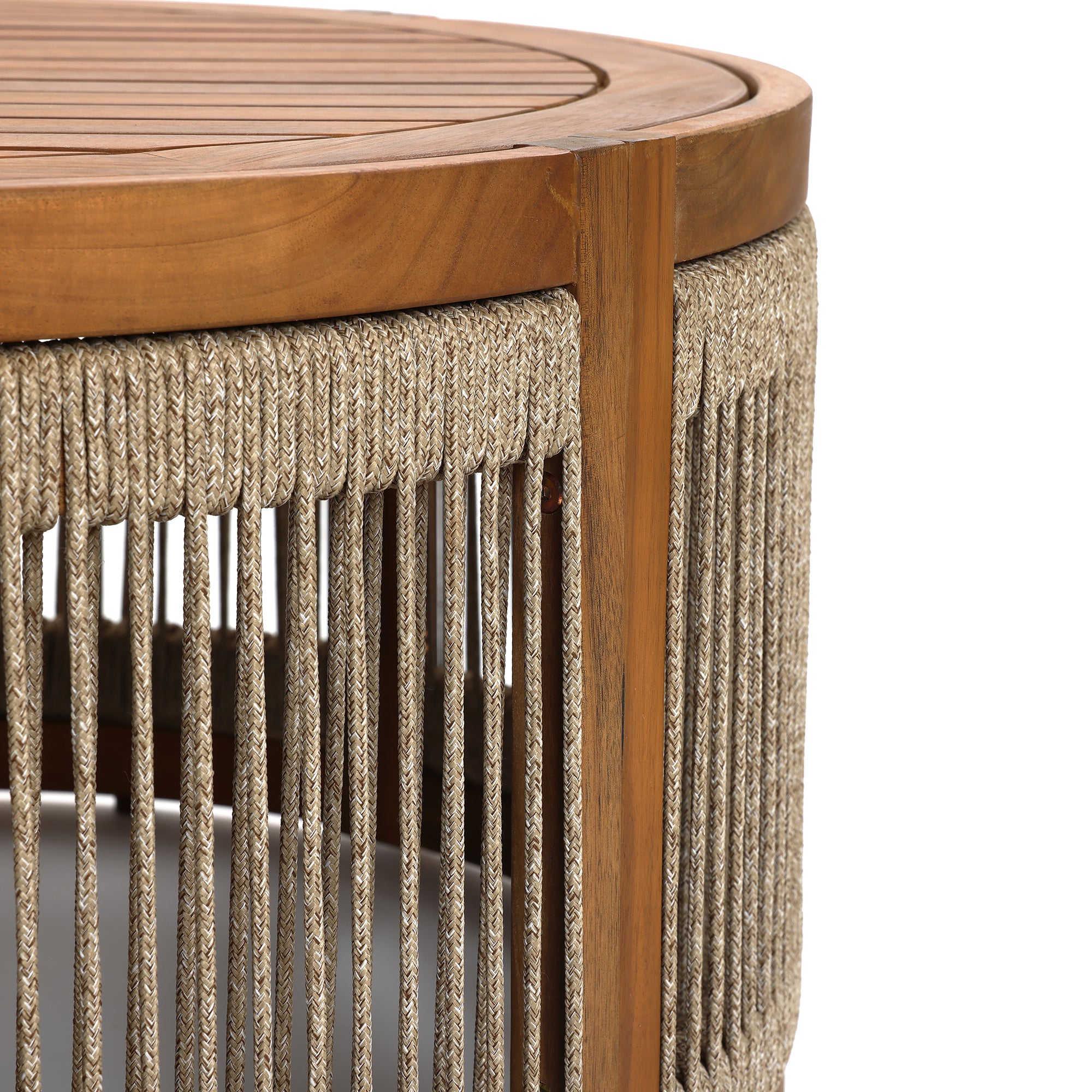 Outdoor Acacia Wood Rope Sides Round Drum Coffee Table