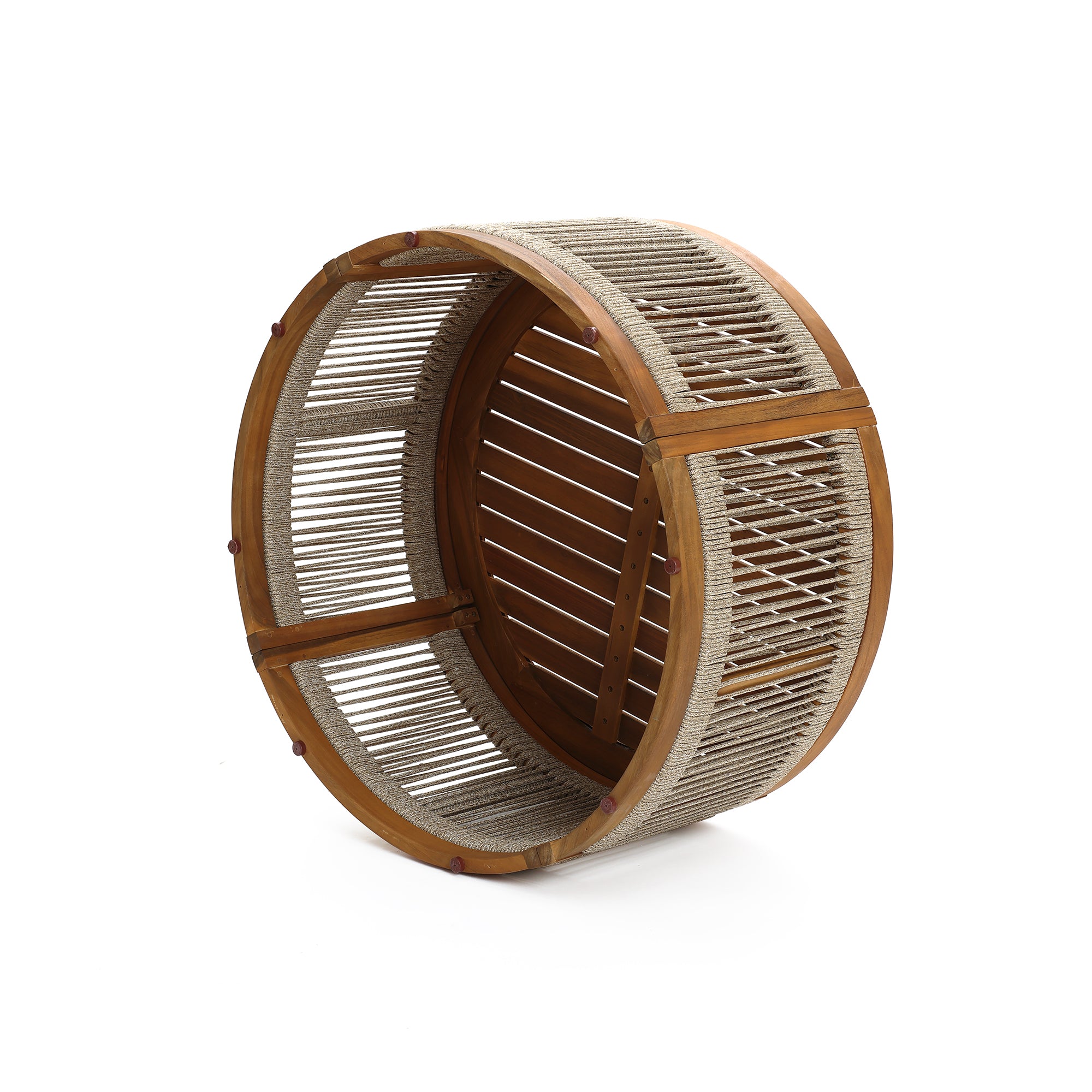 Outdoor Acacia Wood Rope Sides Round Drum Coffee Table