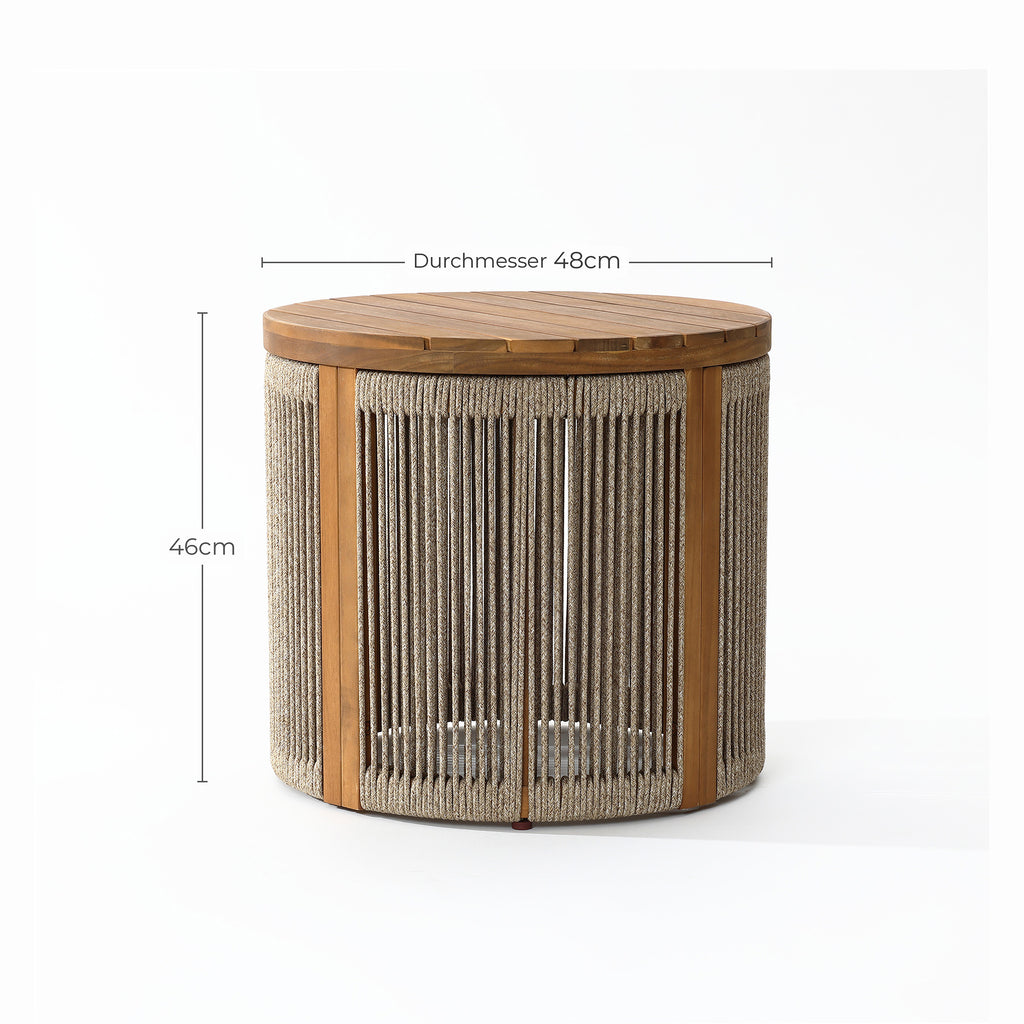 Outdoor Acacia Wood Rope Sides Round Drum Side and End Tables