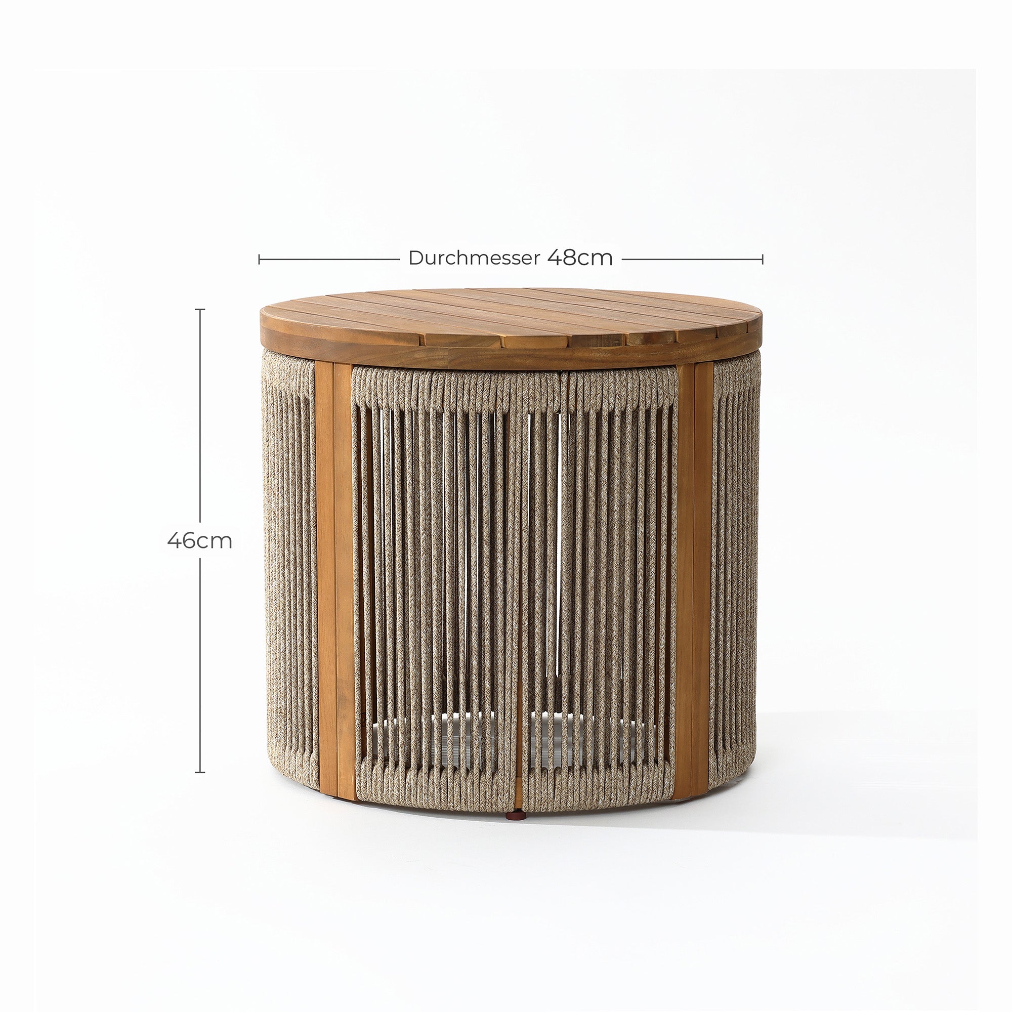 Outdoor Acacia Wood Rope Sides Round Drum Side and End Tables