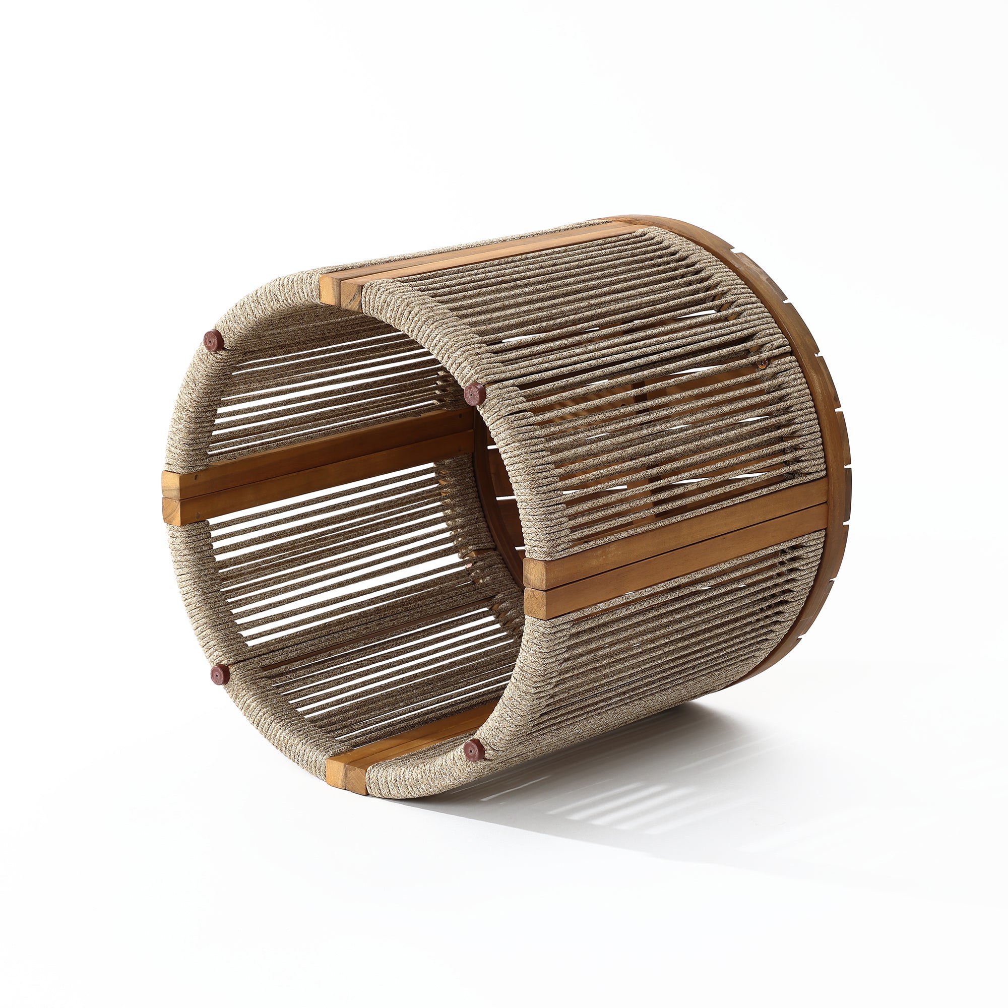 Outdoor Acacia Wood Rope Sides Round Drum Side and End Tables