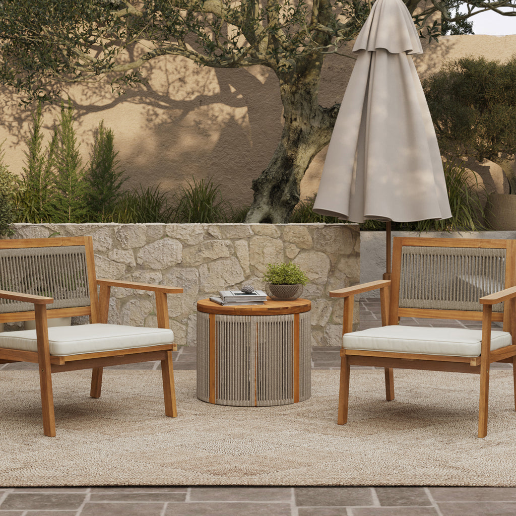 Outdoor Acacia Wood Rope Sides Round Drum Side and End Tables