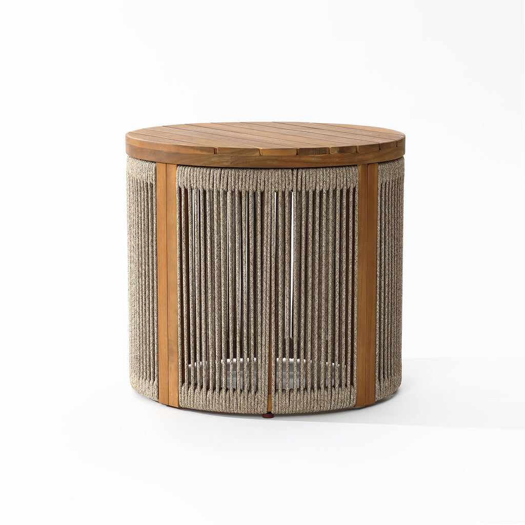 Outdoor Acacia Wood Rope Sides Round Drum Side and End Tables