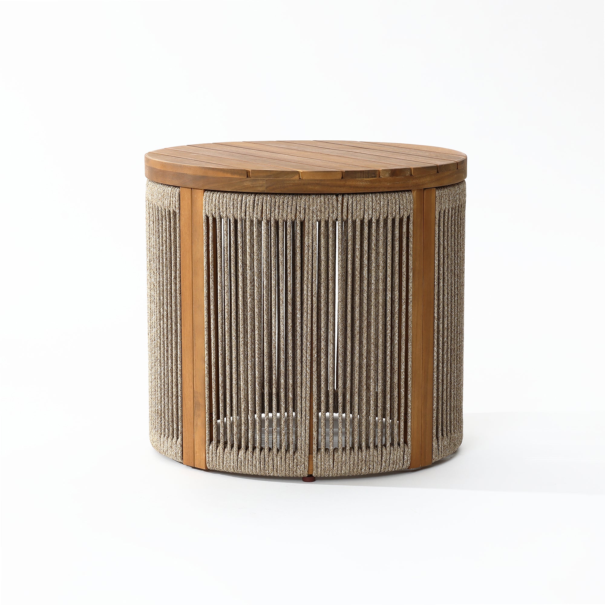Outdoor Acacia Wood Rope Sides Round Drum Side and End Tables