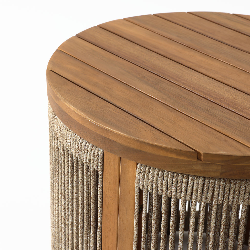 Outdoor Acacia Wood Rope Sides Round Drum Side and End Tables