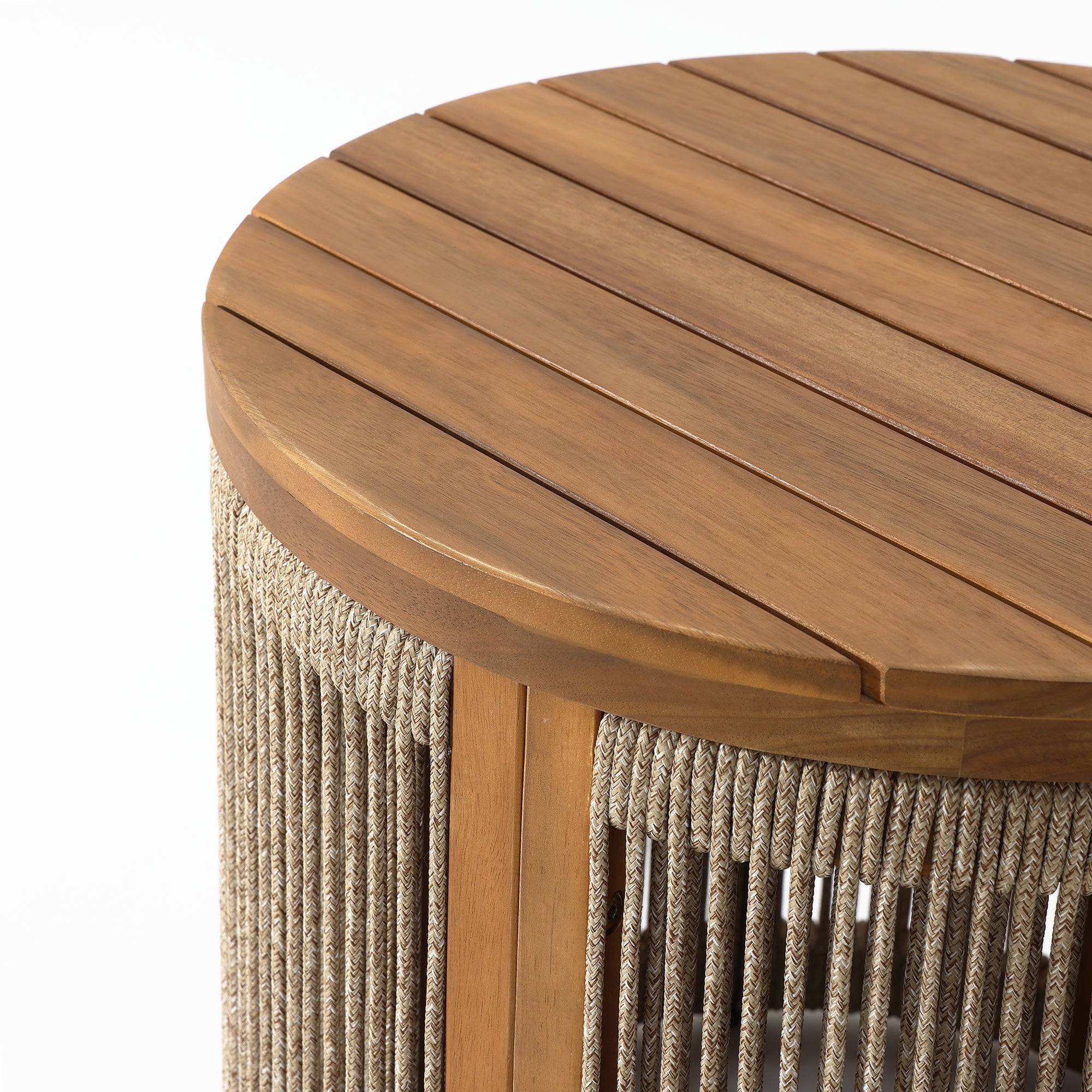 Outdoor Acacia Wood Rope Sides Round Drum Side and End Tables