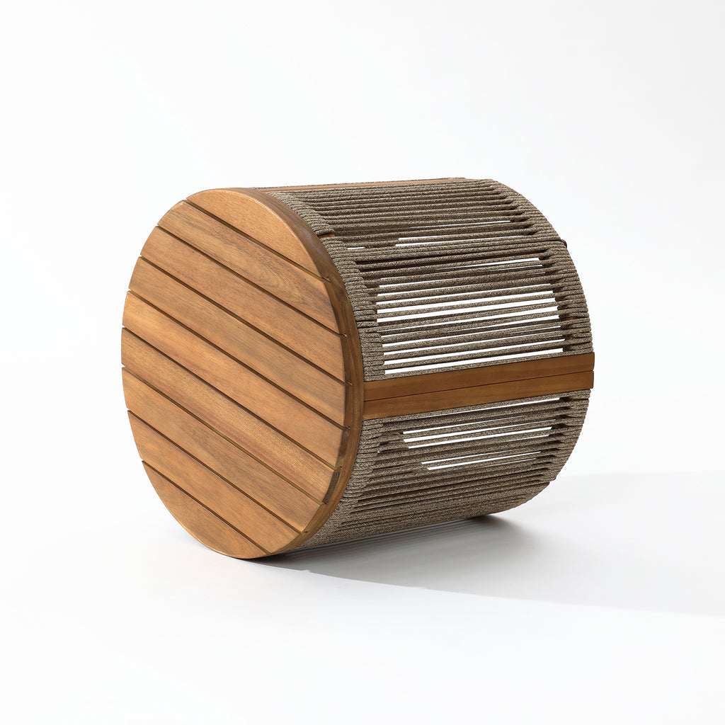 Outdoor Acacia Wood Rope Sides Round Drum Side and End Tables