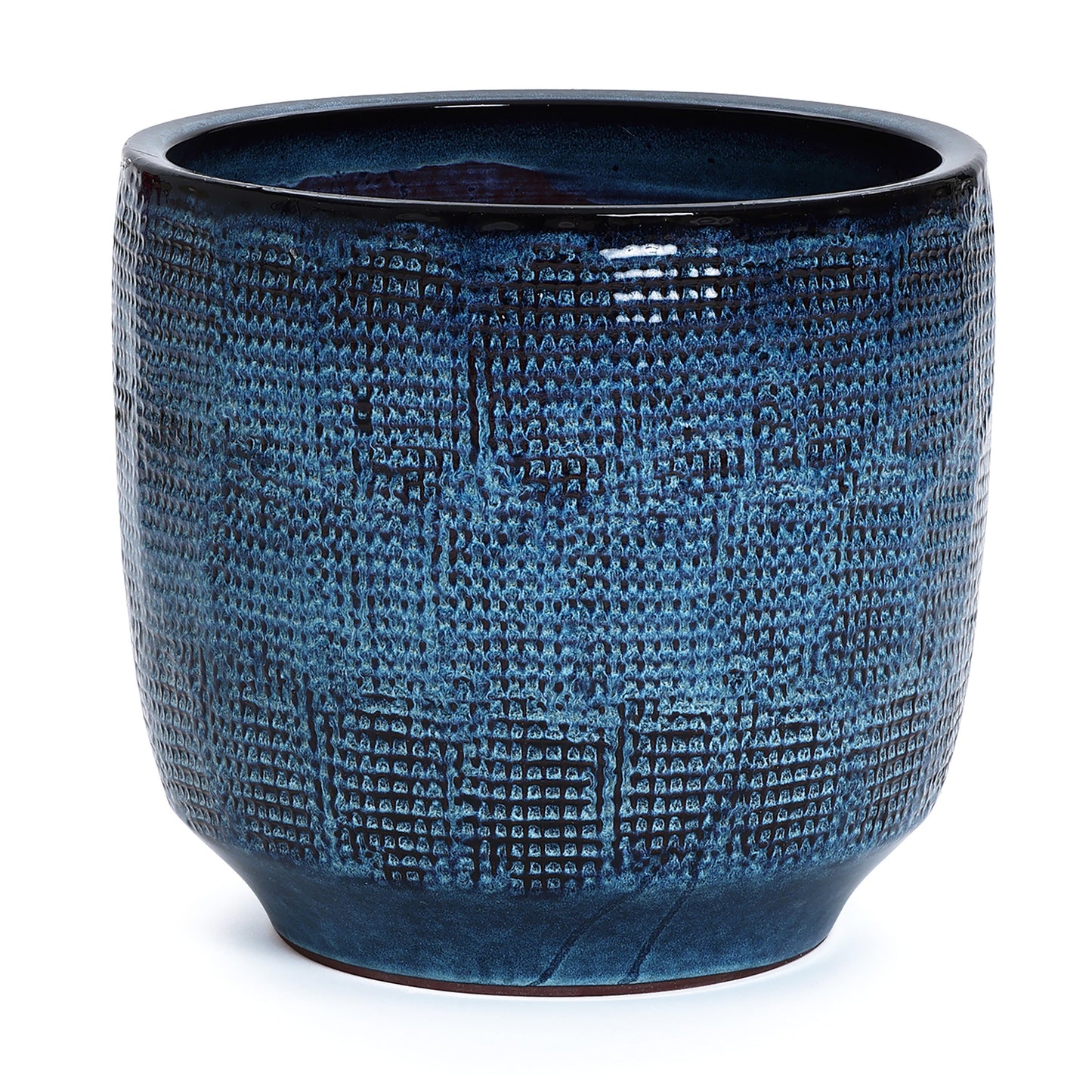 Weave Textured Ceramic Round Planter, Indigo Blue, 14"