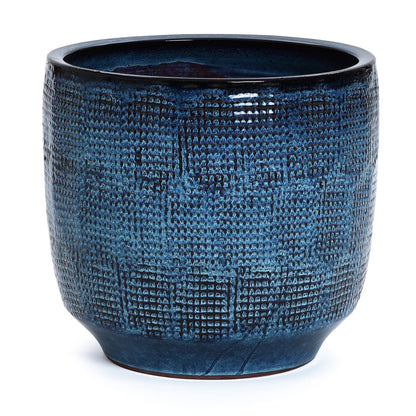 Weave Textured Ceramic Round Planter, Indigo Blue, 14"
