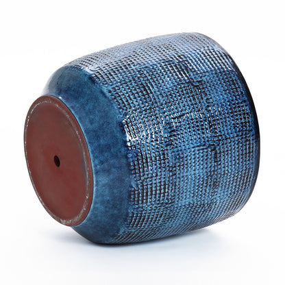 Weave Textured Ceramic Round Planter, Indigo Blue, 14"