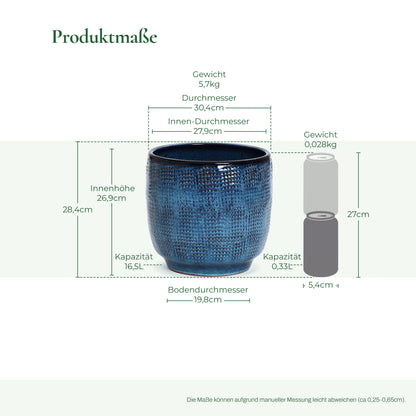 Weave Textured Ceramic Round Planter, Indigo Blue, 12"