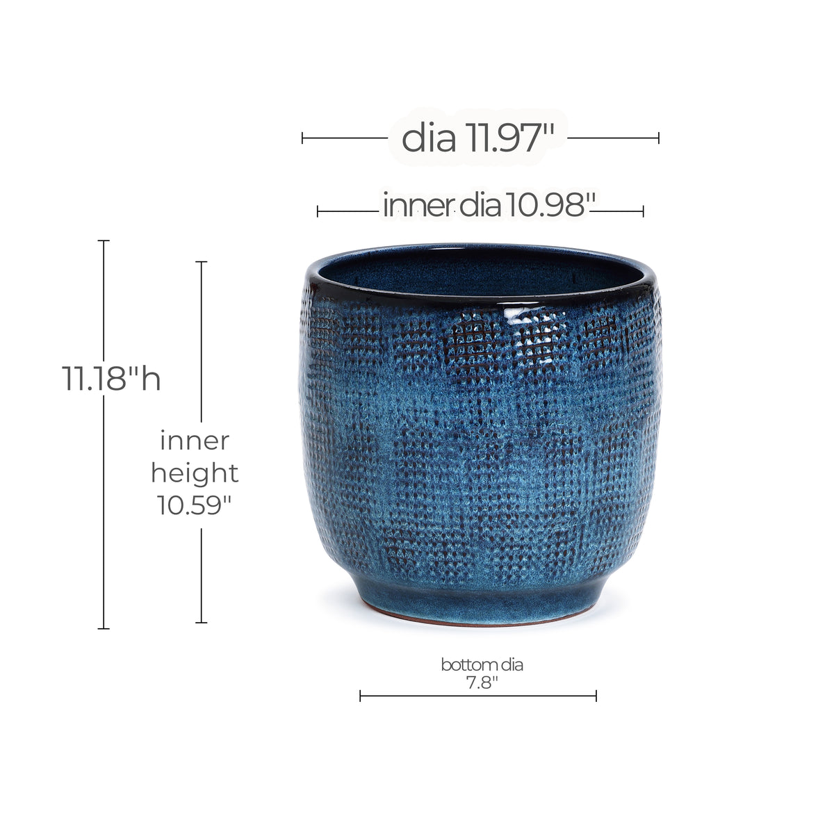 Weave Textured Ceramic Round Planter, Indigo Blue, 12"