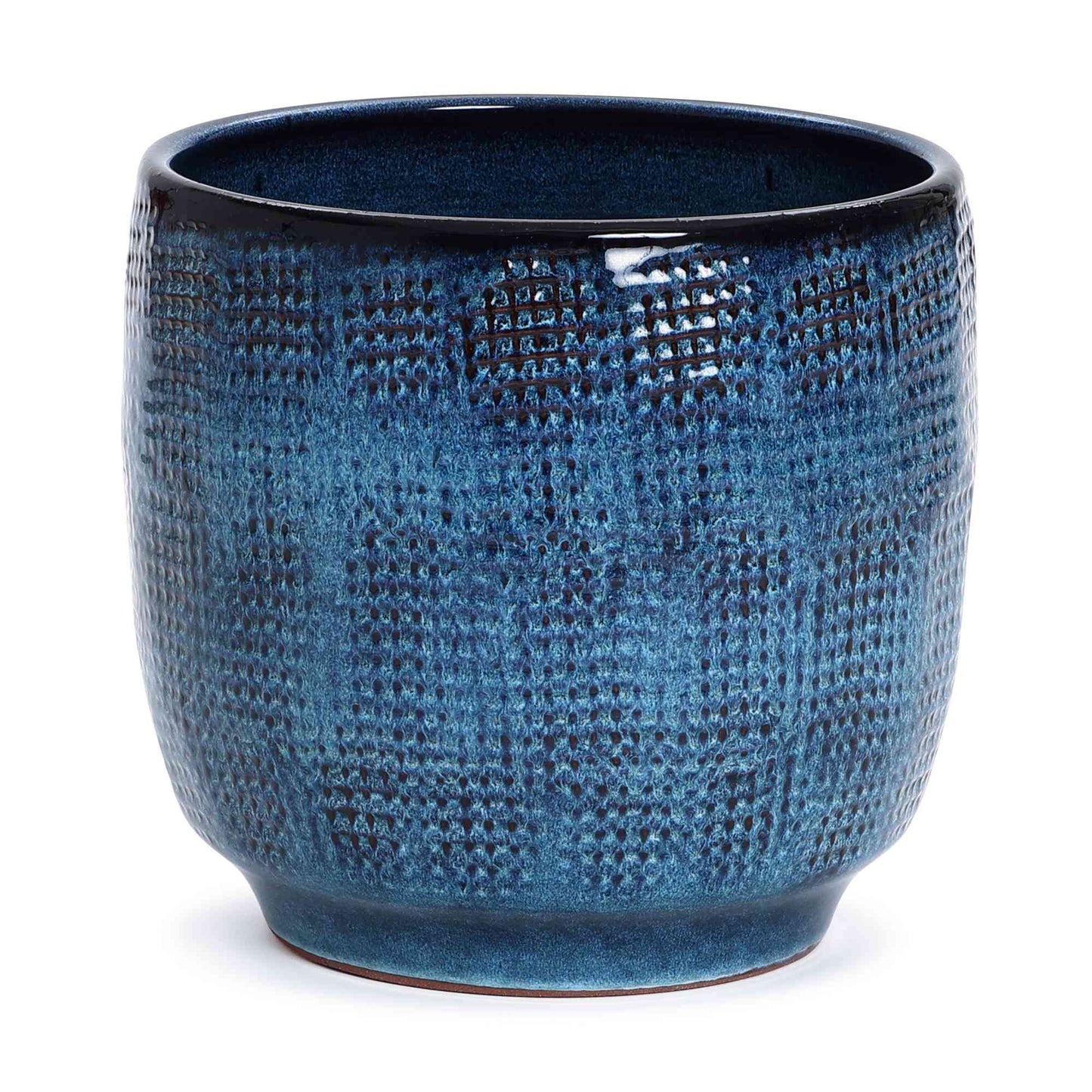 Weave Textured Ceramic Round Planter, Indigo Blue, 12"
