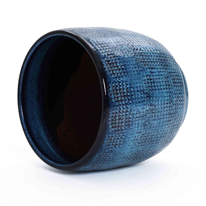 Weave Textured Ceramic Round Planter, Indigo Blue, 12"