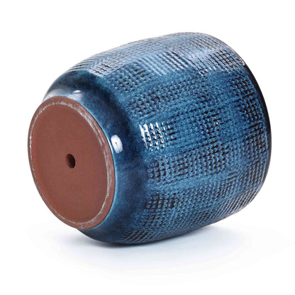 Weave Textured Ceramic Round Planter, Indigo Blue, 12"
