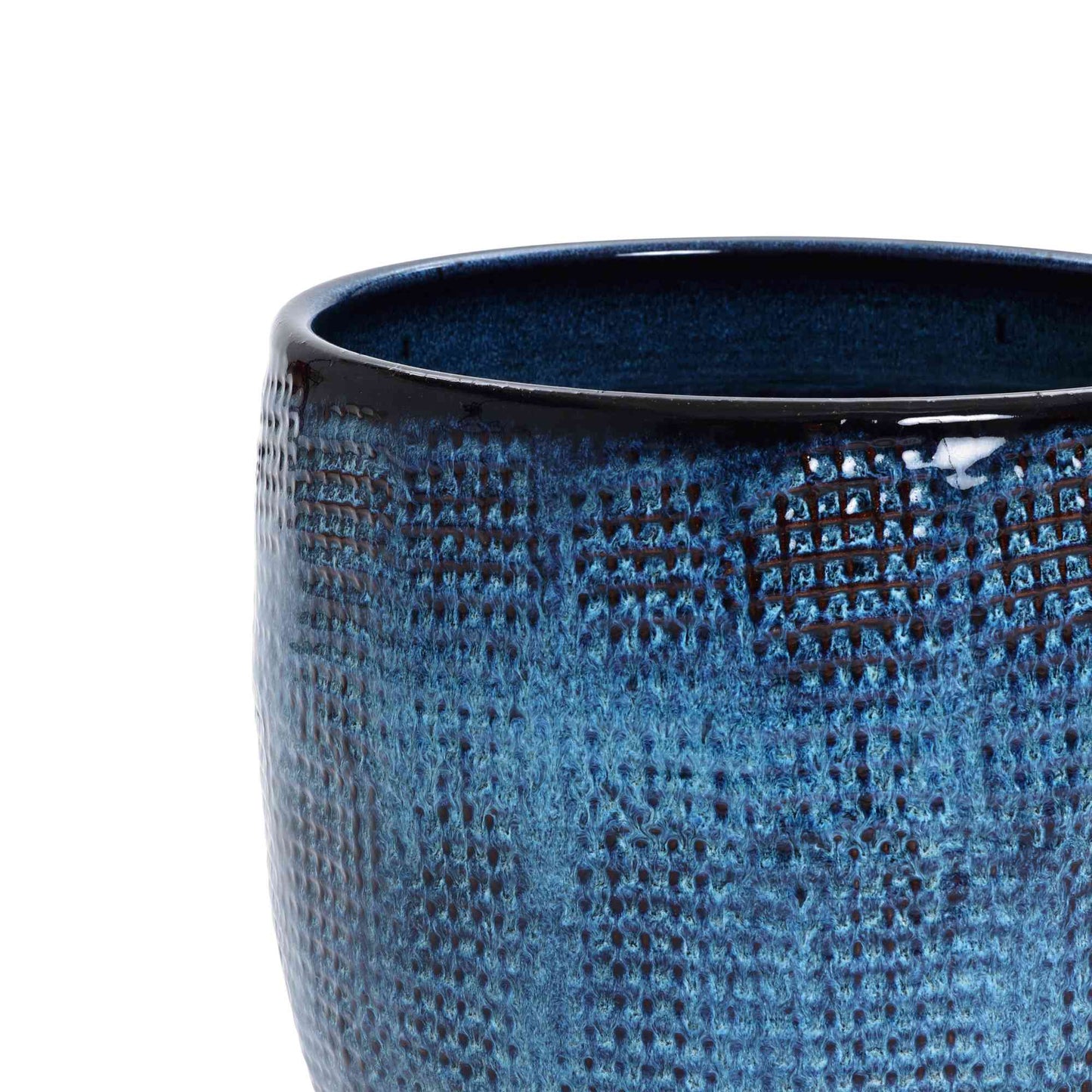 Weave Textured Ceramic Round Planter, Indigo Blue, 12"
