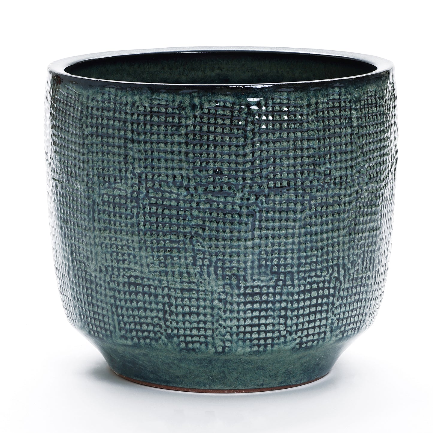 Weave Textured Ceramic Round Planter, Coastal Gray, 14"